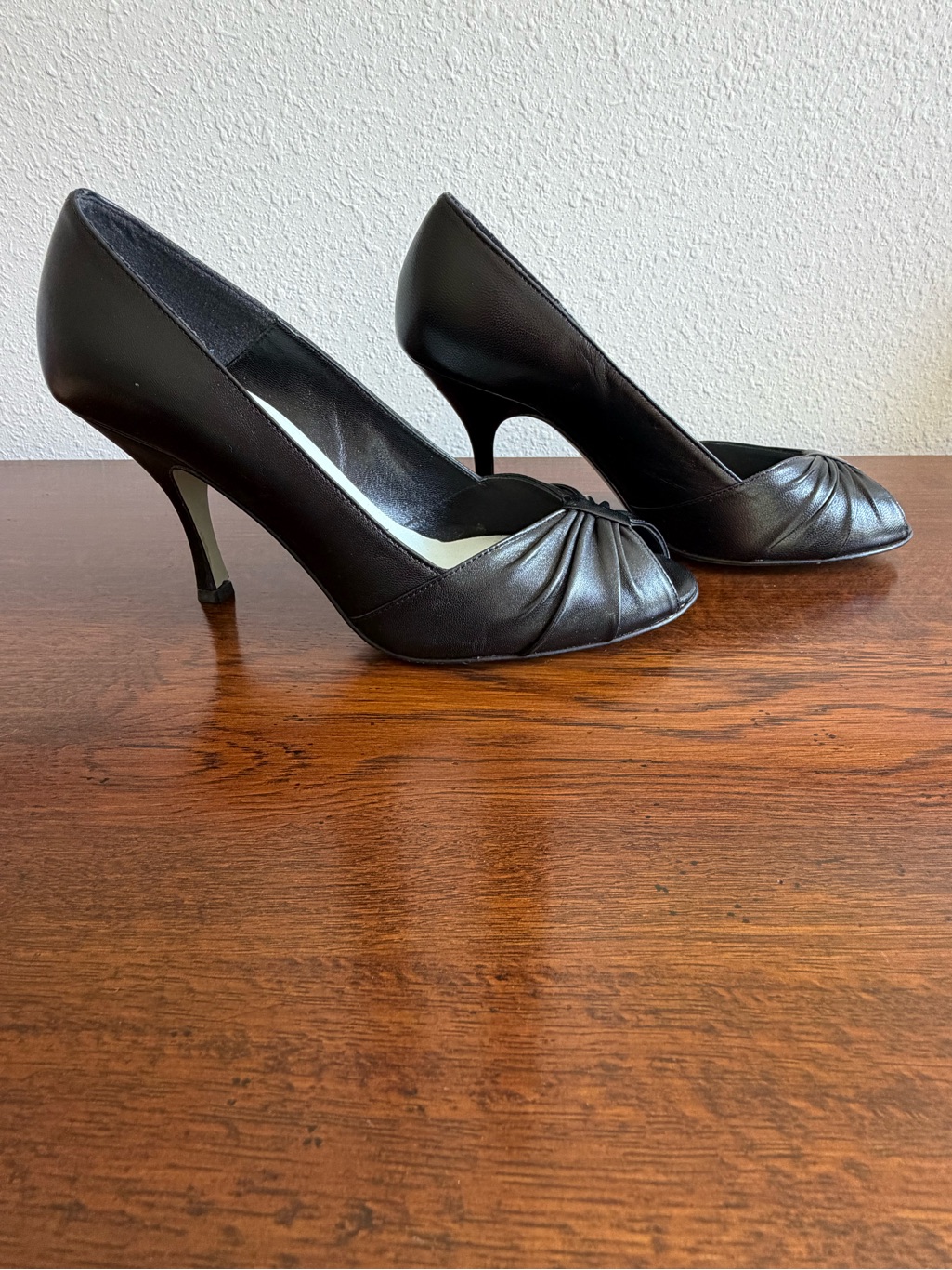 Something Bleu Peep Toe High Heel Pumps Black Leather Women’s Size 7.5 B — image 3 of 8
